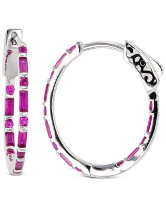 Macy's - Cubic Zirconia Small Hoop Earrings in Sterling Silver, 0.79" (Also in Lab-Grown Ruby)