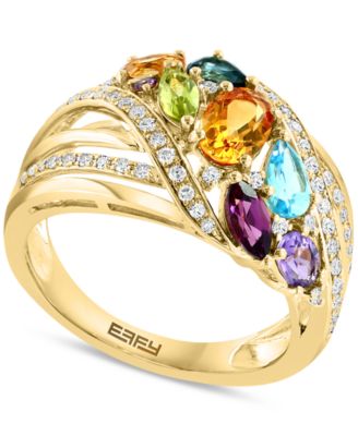 EFFY Collection - Multi-Gemstone (1-3/4 ct.t.w.) & Diamond (1/4 ct. t.w.) Cluster Statement Ring in 14k Gold