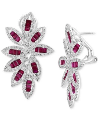 EFFY Collection - Ruby (2-3/4 ct. t.w.) & Diamond (1-1/20 ct. t.w.) Floral Statement Earrings in 14k White Gold