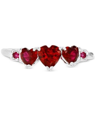 Macy's - Lab-Grown Ruby Heart Graduated Ring (1-3/8 ct. t.w.) in Sterling Silver