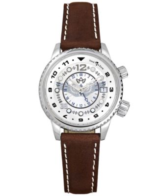 Abingdon Co. - Women's Swiss WASP Tribute Tri-Time Chestnut Leather Strap Watch 33mm