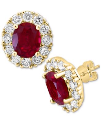 EFFY Collection - Lab Grown Ruby (5-5/8 ct. t.w.) & Lab Grown Diamond (2-1/3 ct. t.w.) Halo Stud Earrings in 14k Gold