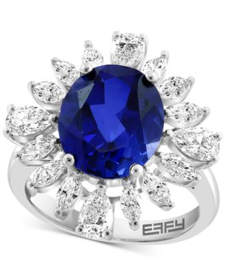 EFFY Collection - Lab Grown Sapphire (4-1/2 ct. t.w.) &  Lab Grown Diamond (1-5/8 ct. t.w.) Halo Ring in 14k White Gold