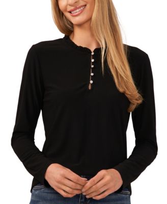 CeCe - Women's Ruffle-Trim Henley Top