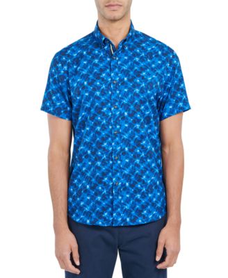 Society of Threads - Men's Slim-Fit Performance Stretch Abstract Starburst Short-Sleeve Button-Down Shirt