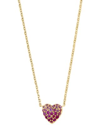EFFY Collection - Pink Sapphire (1/3 ct. t.w.) & Ruby (3/8 ct. t.w.) Heart Ombr&eacute; Cluster Pendant Necklace in 14k Gold, 18" + 1" extender