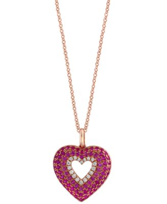 EFFY Collection - Pink Sapphire (1/5 ct. t.w.), Ruby (3/8 ct. t.w.) & Diamond (1/10 ct. t.w.) Heart 18" Pendant Necklace in 14k Rose Gold