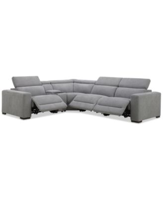 Furniture - Nevio 5-Pc. Fabric Power Headrest L-Shape Sectional and Console with 3 Power Motion Chairs