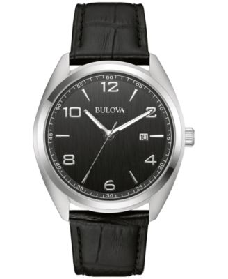 Bulova - Men's Black Leather Strap Watch 42mm