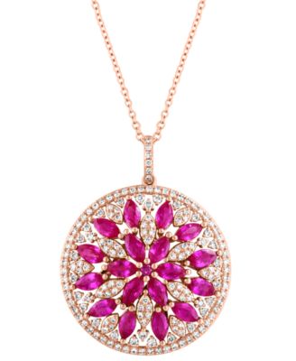 EFFY Collection - Ruby (2-3/4 ct. t.w.) & Diamond (5/8 ct. t.w.) Mandala 18" Pendant Necklace in 14k Rose Gold