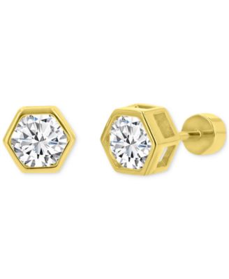 Macy's - Cubic Zirconia Hexagon Stud Earrings (1-1/4 ct. t.w.) in 14k Gold-Plated Sterling Silver