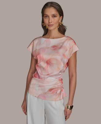 Donna Karan New York - Women's Printed Short Sleeve Blouse