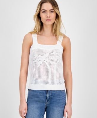 Nautica Jeans - Women's Cotton Palm-Tree Open-Knit Sleeveless Sweater