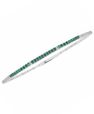 Macy's - Lab-Grown Emerald (1/3 ct. t.w.) and Lab-Grown White Sapphire (1/3 ct. t.w.) Bangle in Sterling Silver